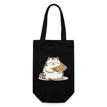 Fat white cat loves her pizza more than anything - Gift Bag for Bottles - black - Front