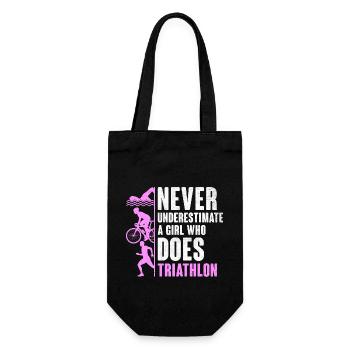 Unterschätzen Sie niemals ein Mädchen, das Triathlon Tria macht - Geschenkbeutel für Flaschen - Schwarz - Vorne
