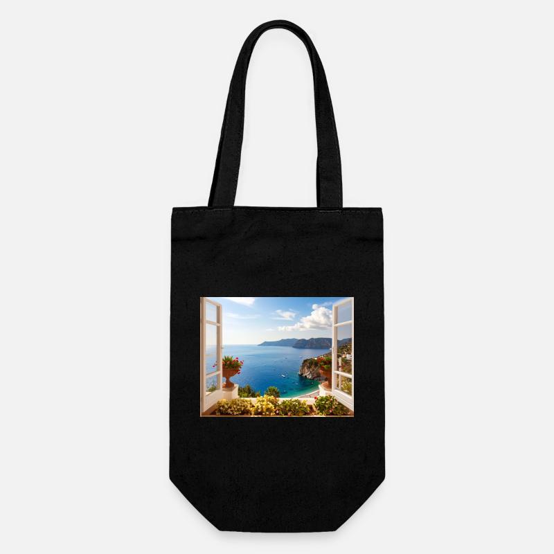 Panoramablick auf die Mittelmeerküste - Geschenkbeutel für Flaschen - Schwarz