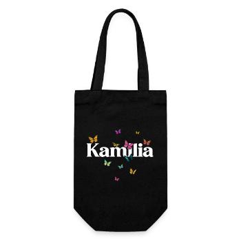 Schöner Mädchenname mit Schmetterlingen KAMILIA - Geschenkbeutel für Flaschen - Schwarz - Vorne