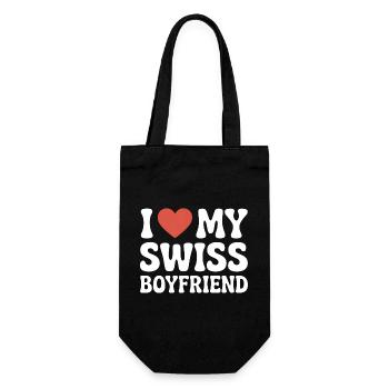 I love my swiss boyfriend Valentinstag Schweizer - Geschenkbeutel für Flaschen - Schwarz - Vorne