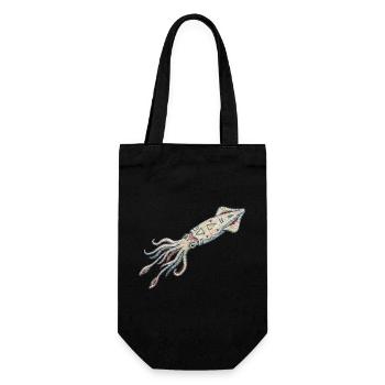 Bestickter Tintenfisch – Meeresmotiv (gedruckt) - Geschenkbeutel für Flaschen - Schwarz - Vorne