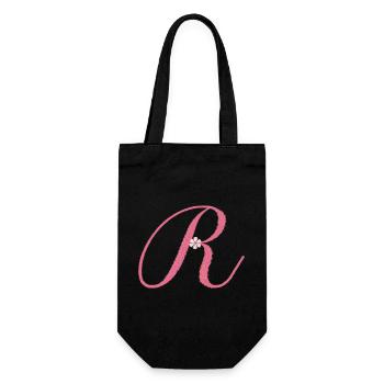 R, wie Royal, zarte Eleganz mit Bedeutung - Geschenkbeutel für Flaschen - Schwarz - Vorne