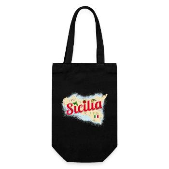 Sizilien Italien Vintage Insel Souvenir mit Fahne - Geschenkbeutel für Flaschen - Schwarz - Vorne