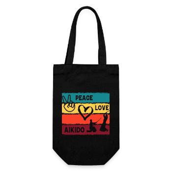 Frieden, Liebe, Aikido - Geschenkbeutel für Flaschen - Schwarz - Vorne