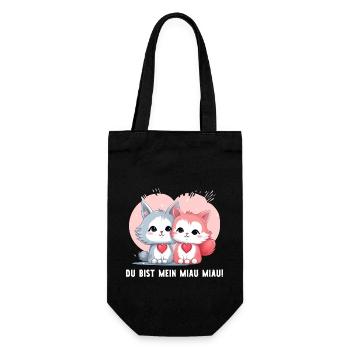 Du bist mein Miau Katzenliebe Valentinstag Katzen - Geschenkbeutel für Flaschen - Schwarz - Vorne