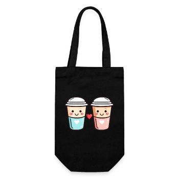 Coffee to go Paar Liebe Herz Kaffee Valentinstag - Geschenkbeutel für Flaschen - Schwarz - Vorne