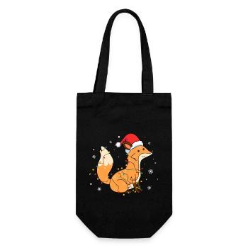 Fuchs mit Weihnachtsmütze - Geschenkbeutel für Flaschen - Schwarz - Vorne