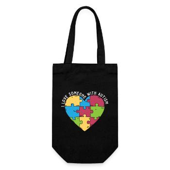 I Love Someone With Autism Awareness Month Puzzle - Gift Bag for Bottles - black - Front