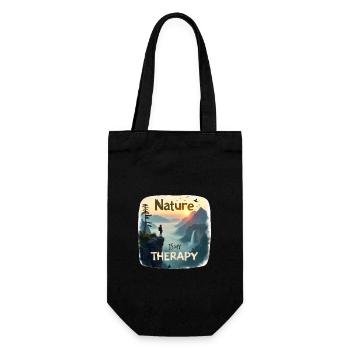 Nature is my Therapy - Wandern in den Bergen - Geschenkbeutel für Flaschen - Schwarz - Vorne