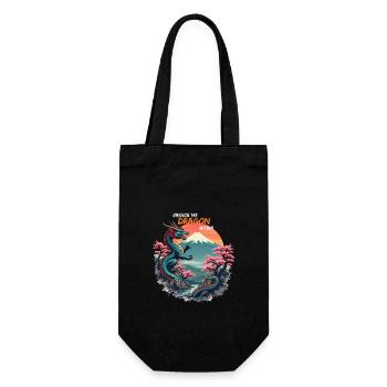 Japanischer Drache am Mount Fuji mit Kirschblüten - Geschenkbeutel für Flaschen - Schwarz - Vorne