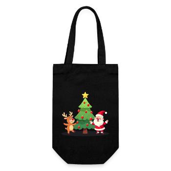 Renne, sapin de Noël et Père Noël - Sac à bouteille - noir - Devant