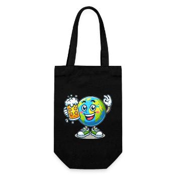 Weltkugel mit Bier Comic Stil lustiges Motiv - Geschenkbeutel für Flaschen - Schwarz - Vorne