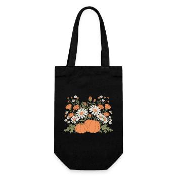 Autumnal Flowers And Pumpkins Illustration - Gift Bag for Bottles - black - Front