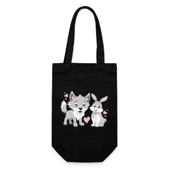 Happy baby wolf and cute smiling rabbit - Gift Bag for Bottles - black - Front