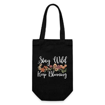 Stay Wild Keep Blooming Floral - Geschenkbeutel für Flaschen - Schwarz - Vorne