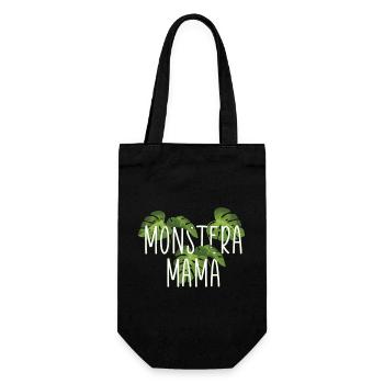 Monstera Mama Pflanzenmama Geschenk Fensterblatt - Geschenkbeutel für Flaschen - Schwarz - Vorne