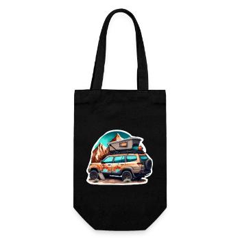 Dachzelt Auto Pkw SUV in den Bergen Retro - Geschenkbeutel für Flaschen - Schwarz - Vorne