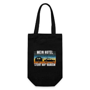 Mein Hotel steht auf Rädern Wohnwagen Camping - Geschenkbeutel für Flaschen - Schwarz - Vorne