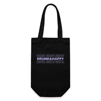 drunk & happy - Schriftzug lila - JGA / Festival - Geschenkbeutel für Flaschen - Schwarz - Vorne