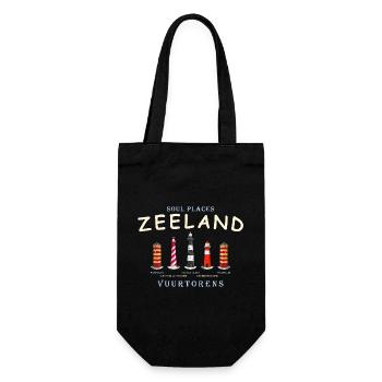 Zeeland, Niederlande, Leuchttürme Handzeichnung - Geschenkbeutel für Flaschen - Schwarz - Vorne