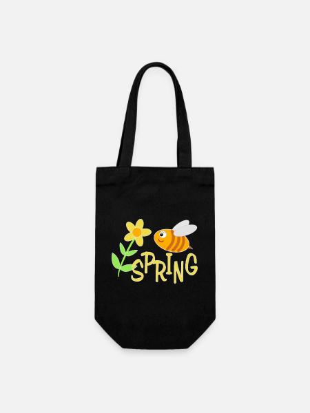 Fröhliche Bienchen mit Blumenmotiv - Geschenkbeutel für Flaschen - Schwarz