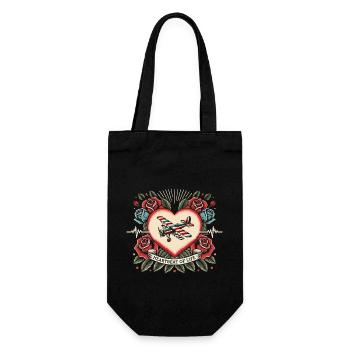 Lama Herzschlag Retro Tattoo mit Rosen - Geschenkbeutel für Flaschen - Schwarz - Vorne