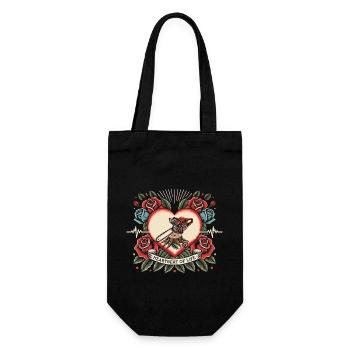 Holzfäller Herzschlag Retro Tattoo mit Rosen - Geschenkbeutel für Flaschen - Schwarz - Vorne