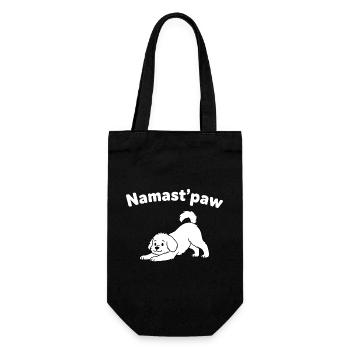 Namast'Paw Hund: Yoga Pfoten Humor - Geschenkbeutel für Flaschen - Schwarz - Vorne