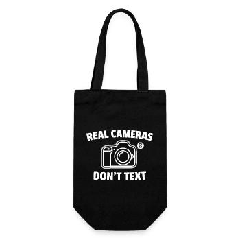 Real Cameras Don’t Text Spruch - Geschenkbeutel für Flaschen - Schwarz - Vorne