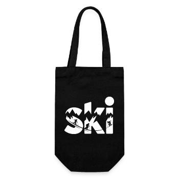Ski Bergpanorama Typo Design - Geschenkbeutel für Flaschen - Schwarz - Vorne