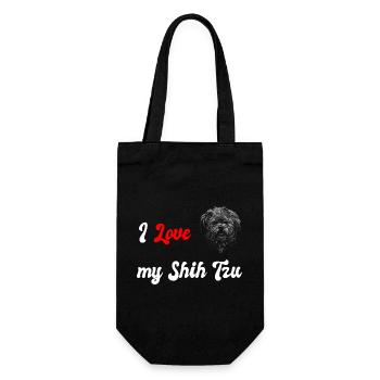 Ich liebe meinen Shih Tzu Hunde Design - Geschenkbeutel für Flaschen - Schwarz - Vorne