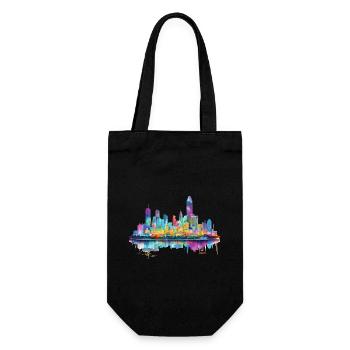 Bangkok Thailand Skyline Stadt Asien Neon Bunt - Geschenkbeutel für Flaschen - Schwarz - Vorne