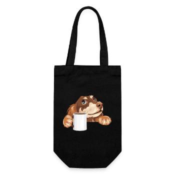 Dreaming dachshund peeking out with a cup - Gift Bag for Bottles - black - Front