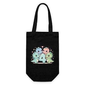4th Birthday Dino Dinosaur 4 Years Gift - Gift Bag for Bottles - black - Front