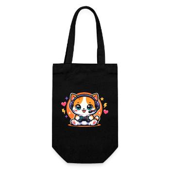 Gaming Katze – Lustiger Zocken Spruch - Geschenkbeutel für Flaschen - Schwarz - Vorne