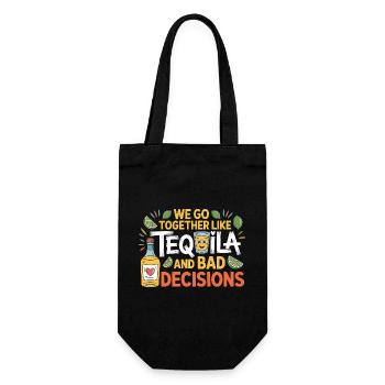 Tequila & Bad Decisions Lustiges Freunde Geschenk - Geschenkbeutel für Flaschen - Schwarz - Vorne