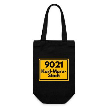 9021 KARL-MARX-STADT HEIMATSTOLZ ALTE POSTLEITZAHL - Geschenkbeutel für Flaschen - Schwarz - Vorne