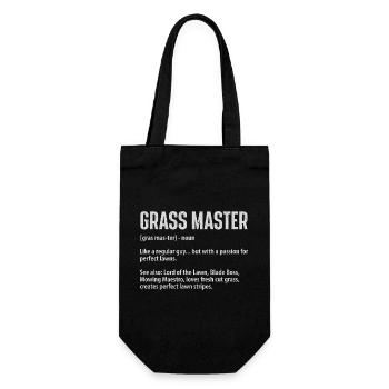 Definition von „Grass Master“ – Lustiger Rasenmäher-Papa - Geschenkbeutel für Flaschen - Schwarz - Vorne