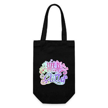 Glitzer Regenbogen Pastellfarben Life is glitter - Geschenkbeutel für Flaschen - Schwarz - Vorne