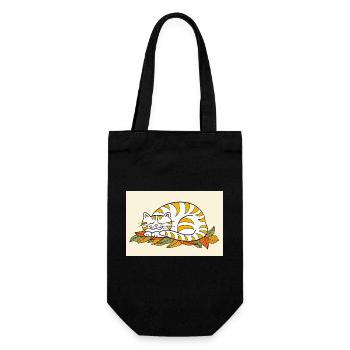 Sleeping kitten on autumn leaves / poster - Gift Bag for Bottles - black - Front