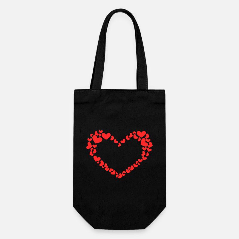 Herz Design mit vielen Herzchen Rot - Geschenkbeutel für Flaschen - Schwarz