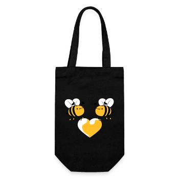 2 verliebte Bienen - Geschenkbeutel für Flaschen - Schwarz - Vorne