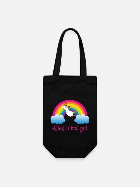 Regenbogen Einhorn Spruch Alles wird gut - Geschenkbeutel für Flaschen - Schwarz