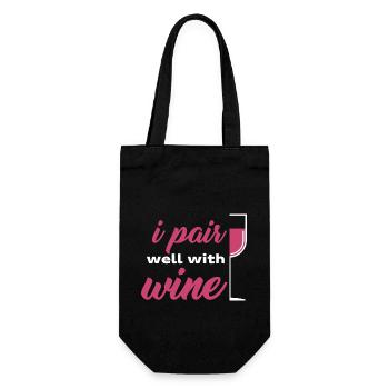 I pair well with wine red wine wine alcohol Spruch - Gift Bag for Bottles - black - Front