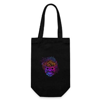 Bunter Sugar Skull Mandala und Blumen - Geschenkbeutel für Flaschen - Schwarz - Vorne
