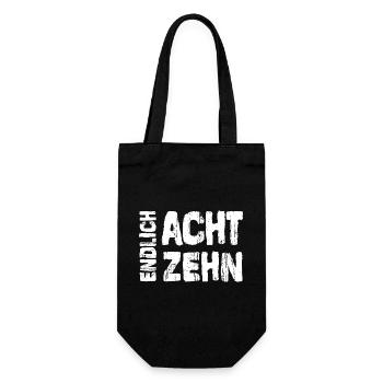 18. Geburtstag Endlich 18 Spruch - Geschenkbeutel für Flaschen - Schwarz - Vorne