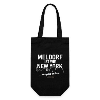 Meldorf ist wie New York Spruch - Geschenkbeutel für Flaschen - Schwarz - Vorne
