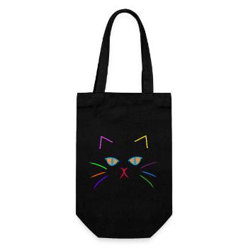 Bunt farbenfreudig Katzen Gesicht Katze Kitten - Geschenkbeutel für Flaschen - Schwarz - Vorne