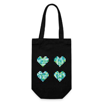 4 Pixel Herzen - neon pastel Farben - blau - grün - Geschenkbeutel für Flaschen - Schwarz - Vorne